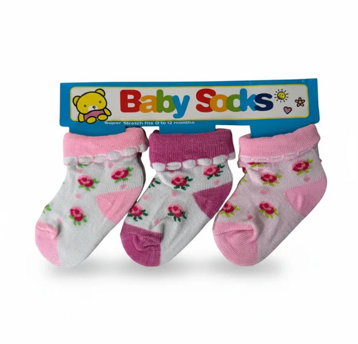 Pink floral baby socks pack
