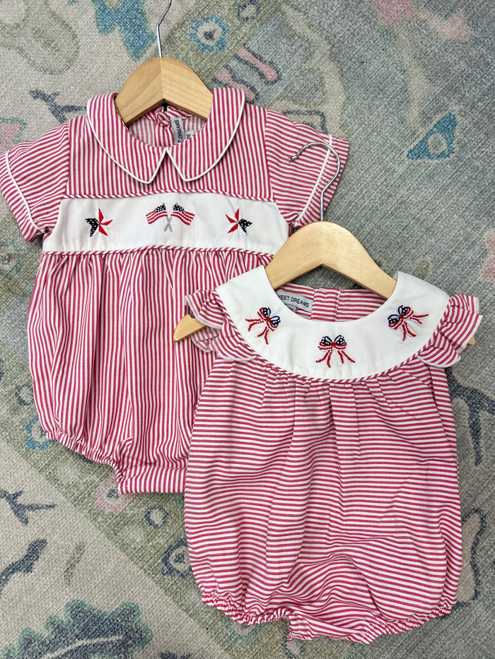 Bow Flags Embroidered Red Stripe Bubble