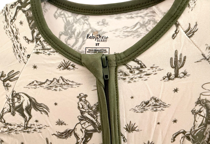 Bamboo Viscose Rodeo and Western Beige/Army green Zipper Pajamas for Boys