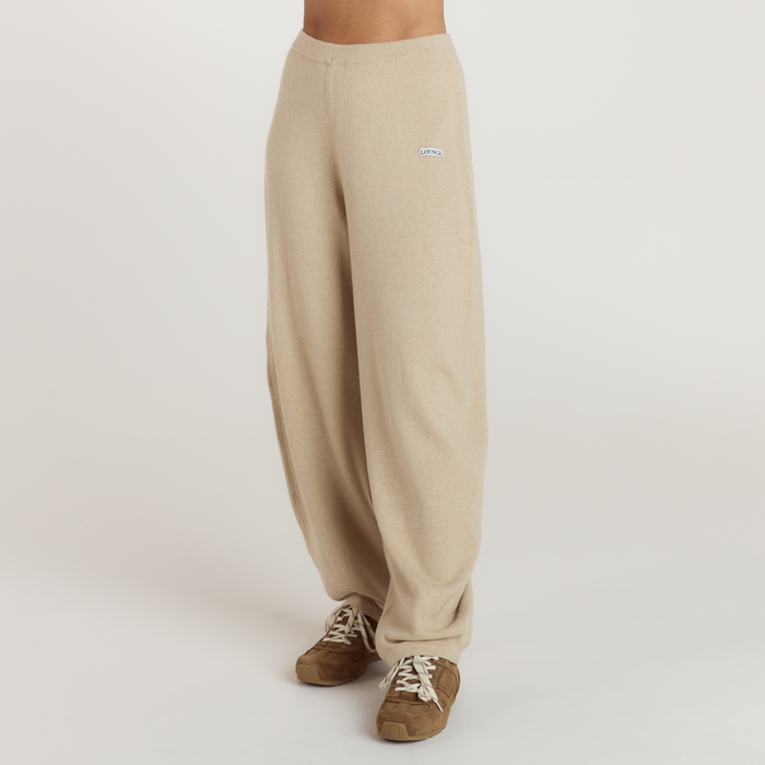 Barrel Leg Knitted Joggers - Oatmeal Marl
