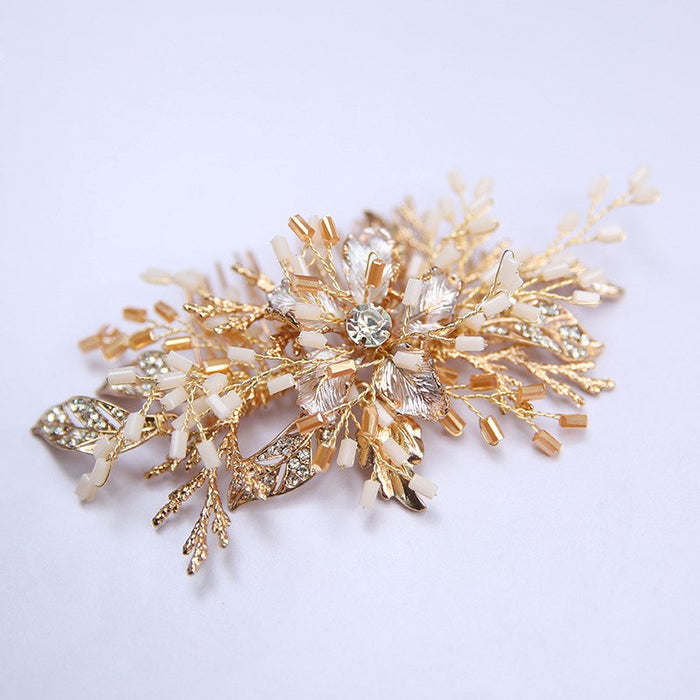 Beautiful Gold & Bronze Floral Headpiece Comb - The Wedding Garter