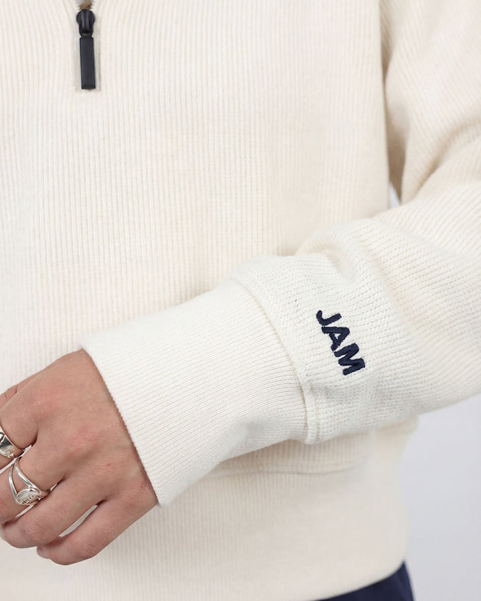 Cropped Merino-Cotton 1/4 Zip | Cream