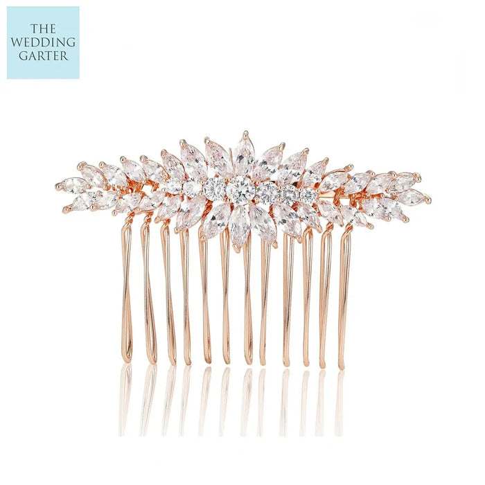 Cubic Zirconia Rose Gold Wedding Accessories Comb - The Wedding Garter