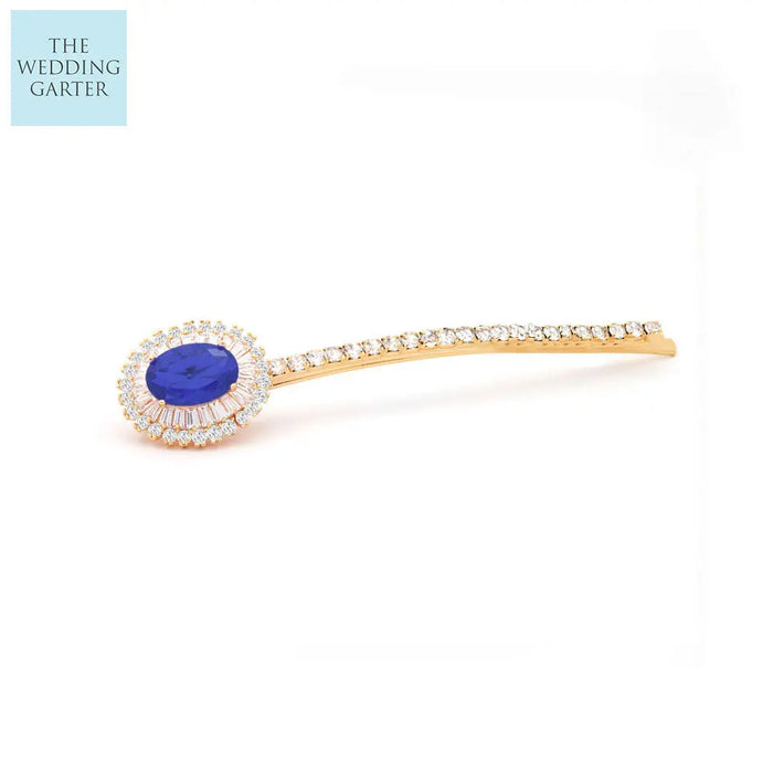 Gold & Blue CZ Crystal Bridal Hair Clip For Something Blue (2 Colours) - The Wedding Garter
