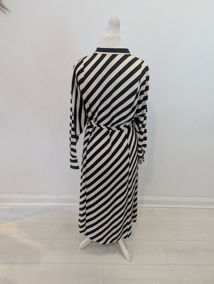H&M Black White Stripe Shirt Dress M NWT