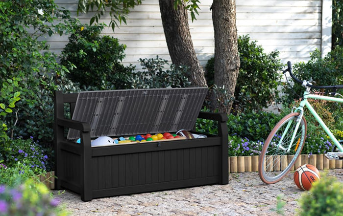 Keter Eden Bench 265L Outdoor Garden Furniture Storage Box Graphite & Light Grey