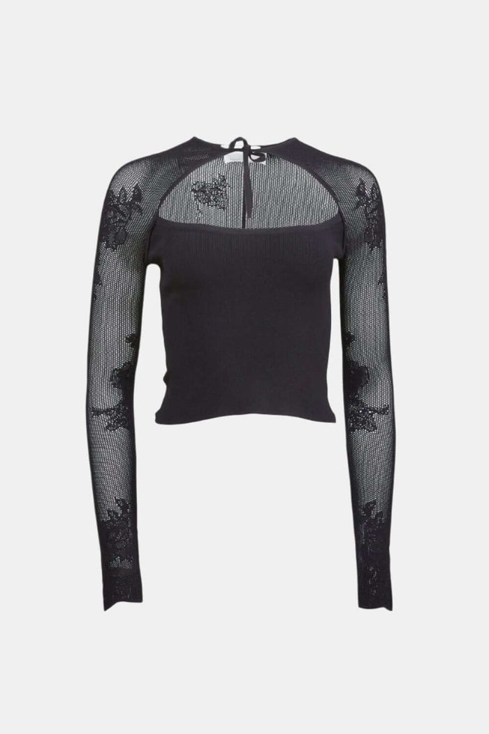 Fleur du Mal Lace Pointelle Knit Decollette Top in Black