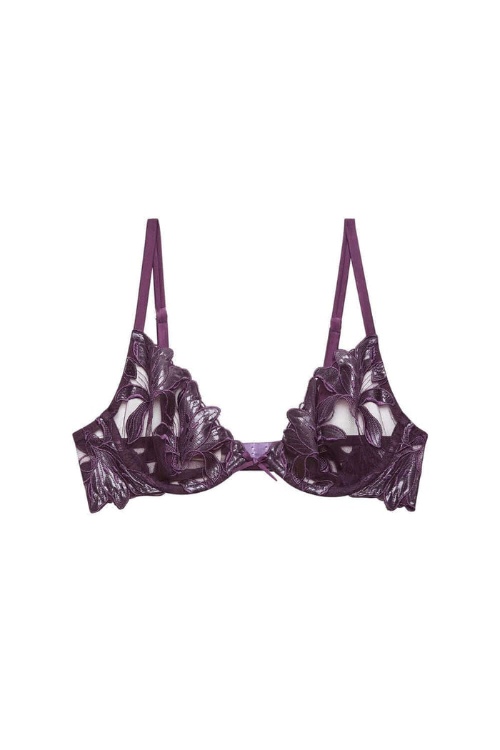 Fleur du Mal Lily Embroidery Demi Bra in Aubergine