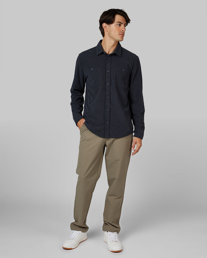 32 Degrees Smoke _ Men's Corduroy shirt Jacket {model: Brent is 6'1", wearing size M}{bottom}{right} {bottom}{right}