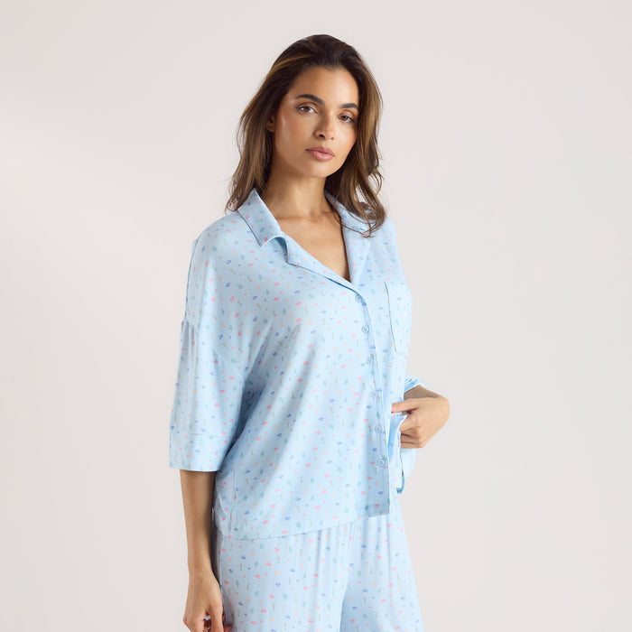 Modal Short Sleeve Pyjama Shirt - Blue Floral