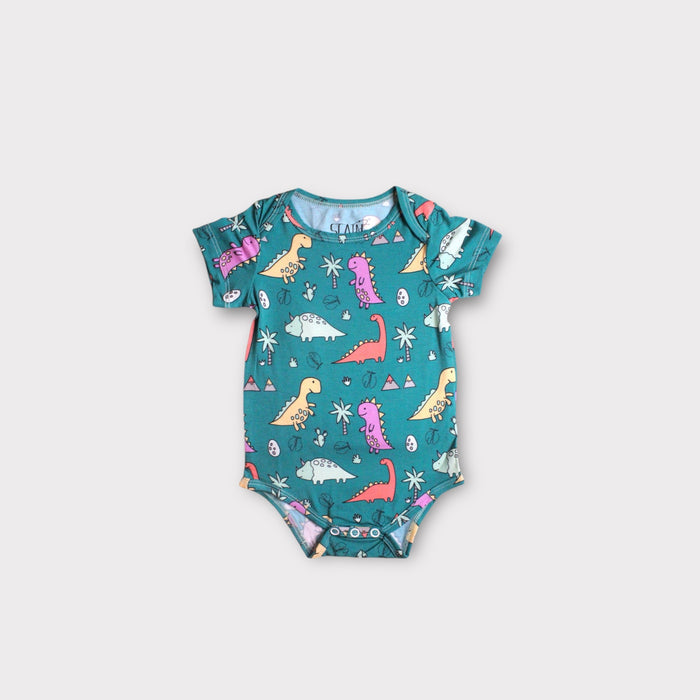 Multicolored Bamboo Dinosaur Bodysuit – Soft Baby Boy One-Piece with Fun Print image 0
