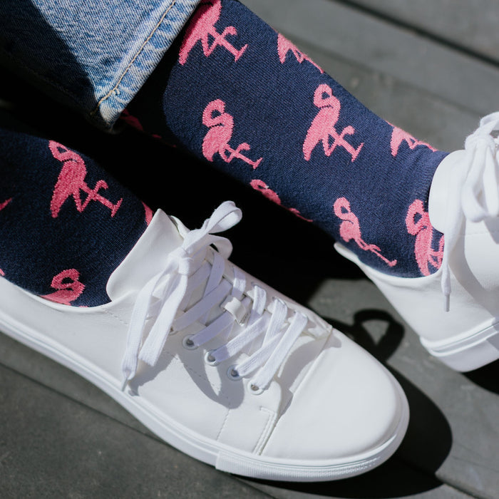 Navy Flamingos Cotton Socks