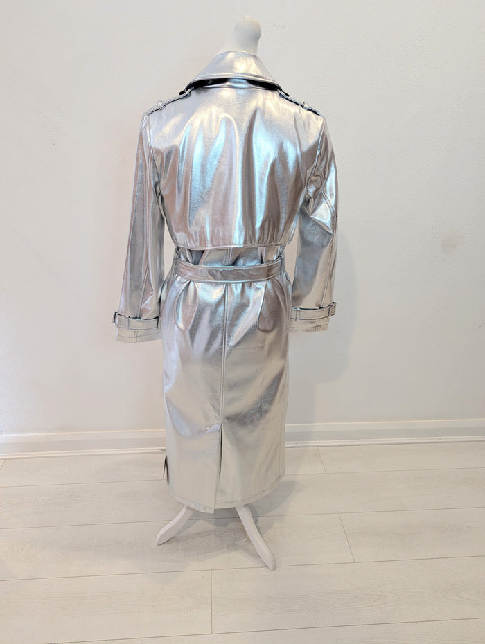 Never Fully Dressed Silver Pleather Coat M NWT
