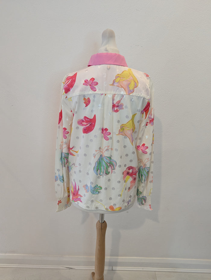 Numph White Pink Flower Shirt 6 RRP £65