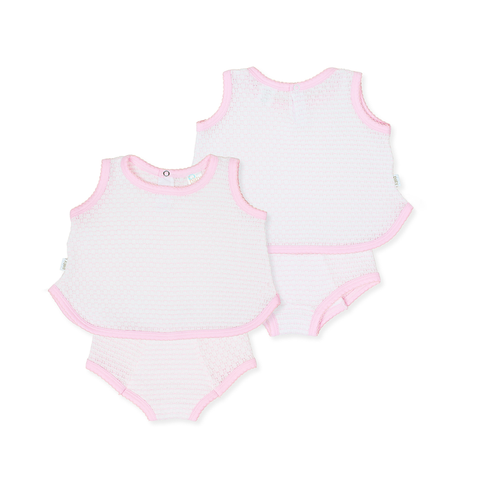 Paty Pink Knit Pinstripe Diaper Set with Pima Trim