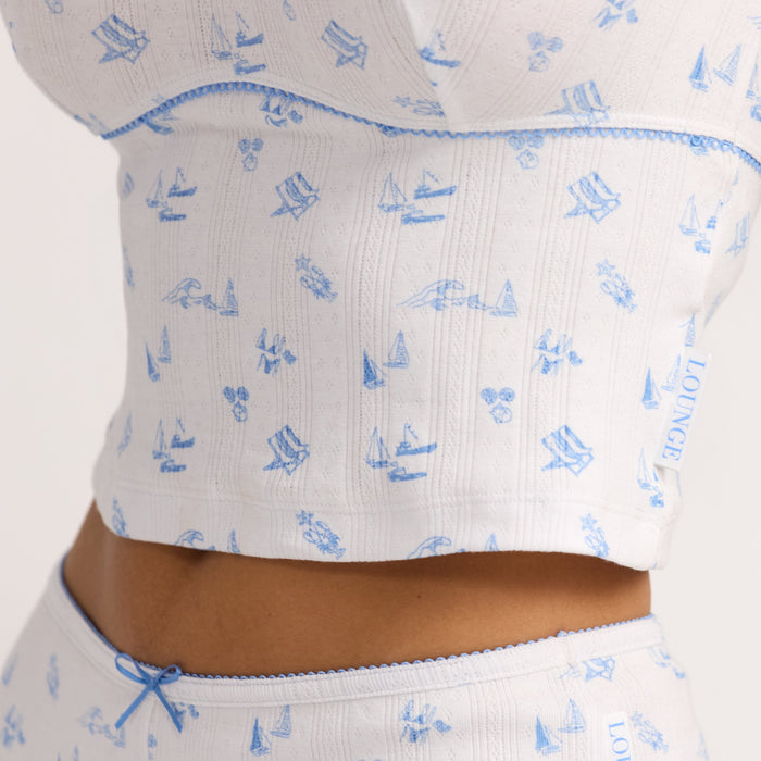Pointelle Cami Pyjama Top - Blue Boat Print