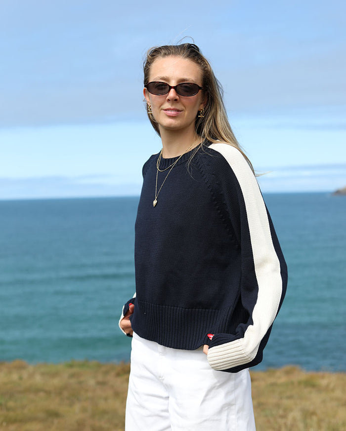 Portofino College Crop | Navy & Cream