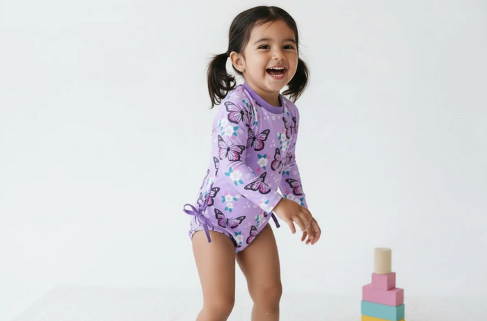Pretty Purple Butterfly Swimsuit for Girls image 0