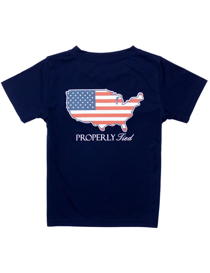 Properly Tied Boys Performance Tee SS - Old Glory River Blue