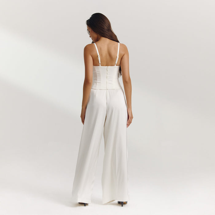 Satin Wide-Leg Trousers - Off White