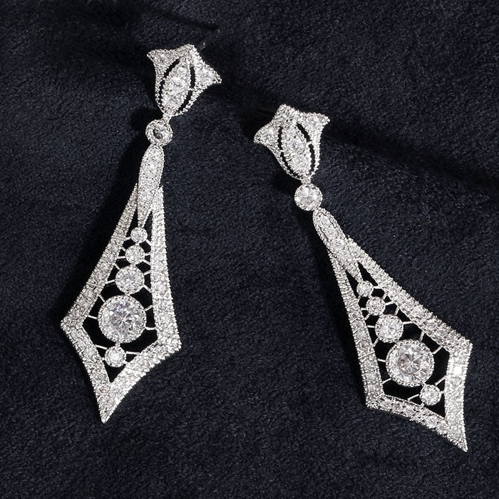 Vintage Art Deco Silver Brides Earrings - The Wedding Garter