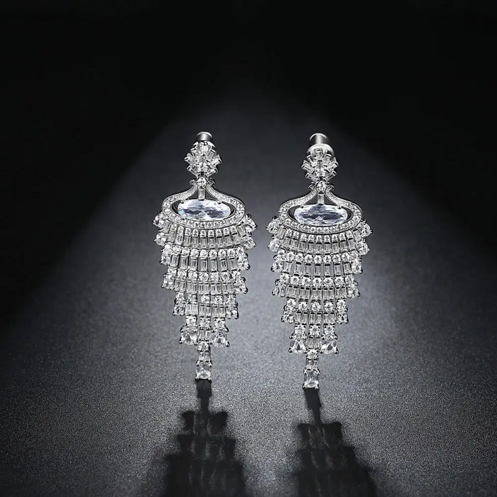 Vintage Style CZ Silver Drop Wedding Earrings Australia - The Wedding Garter