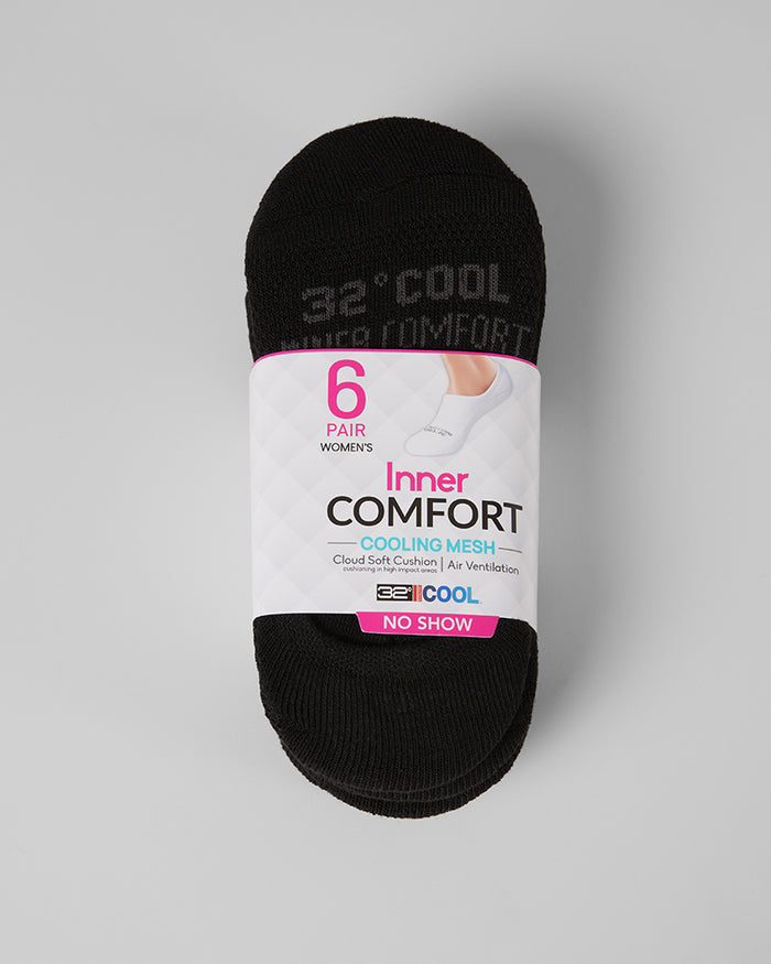 32 Degrees Black _ Women's 6-Pack Cool Comfort No Show Socks {bottom}{right}