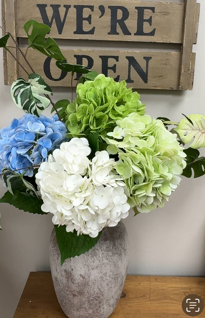 18" Realistic Real Touch Artificial Hydrangea Stem: Soft Blue