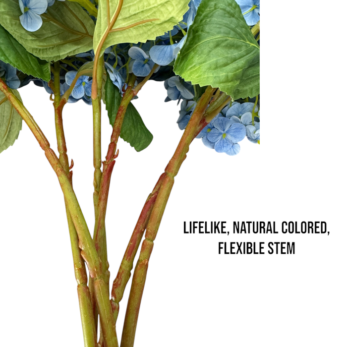 18" Realistic Real Touch Artificial Hydrangea Stem: Soft Blue