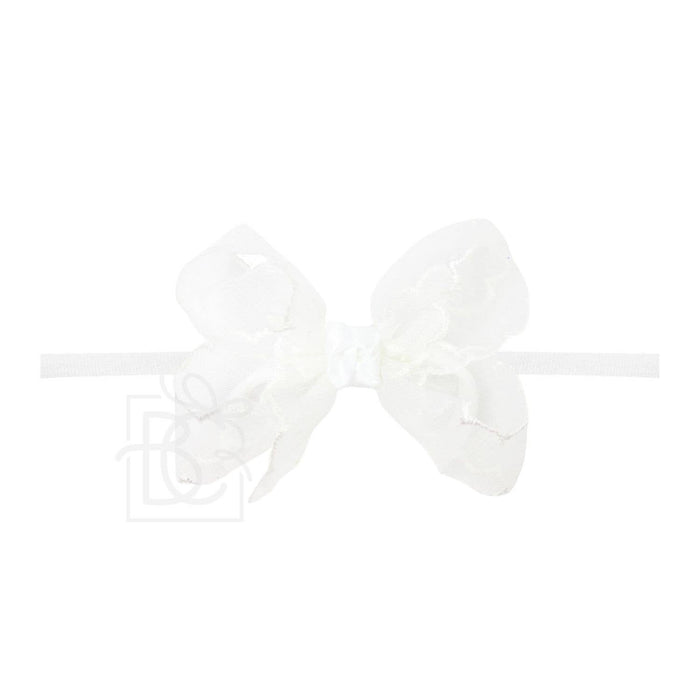 3.5" Scalloped Organza Headband Bow: White