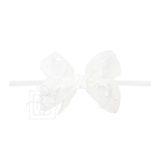 3.5" Scalloped Organza Headband Bow: White