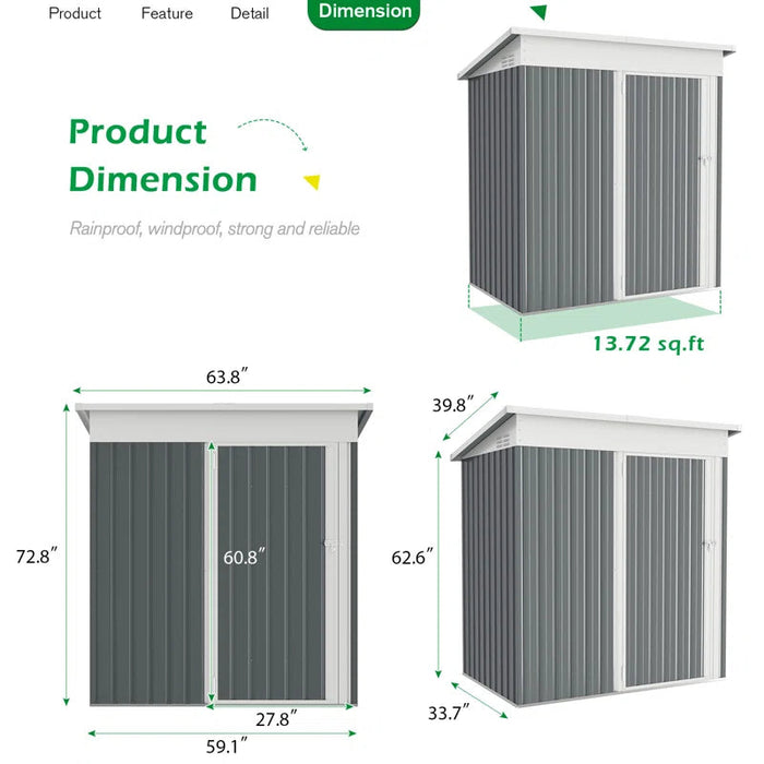 5 Ft. W X 3 Ft. D Metal Lean-To Garden Shed