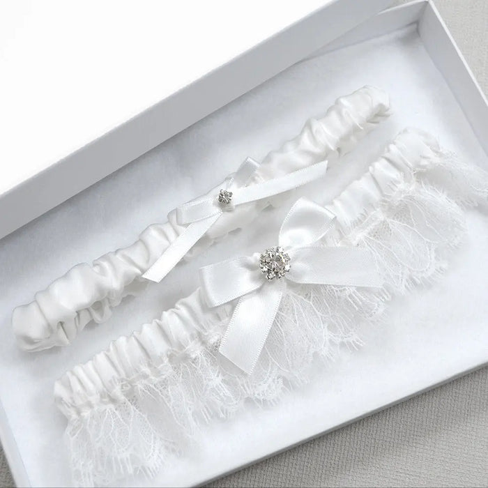 white wedding garters