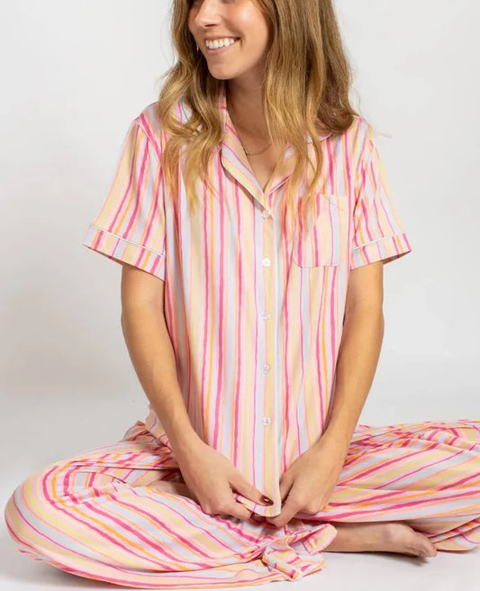 Addie Stripe Short Sleeve Button Up Pajama Top
