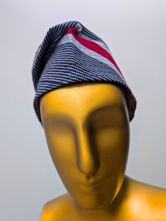 Ali Aso Oke African Cap – Navy Red Stripe (Fila Hat)