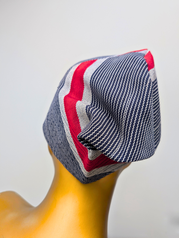 Ali Aso Oke African Cap – Navy Red Stripe (Fila Hat)