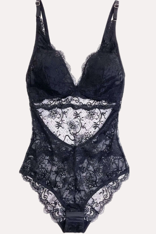 Samantha Chang All Lace Amour Bodysuit in Dark/Navy Black