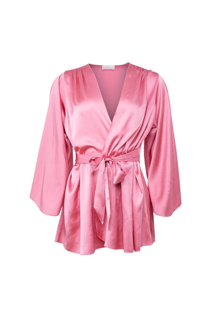 Fleur du Mal Angel Sleeve Robe in Pink Cadillac
