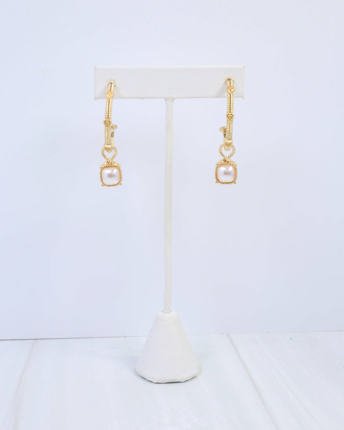 Anika Textured Large Hoop With Dangle Pearl