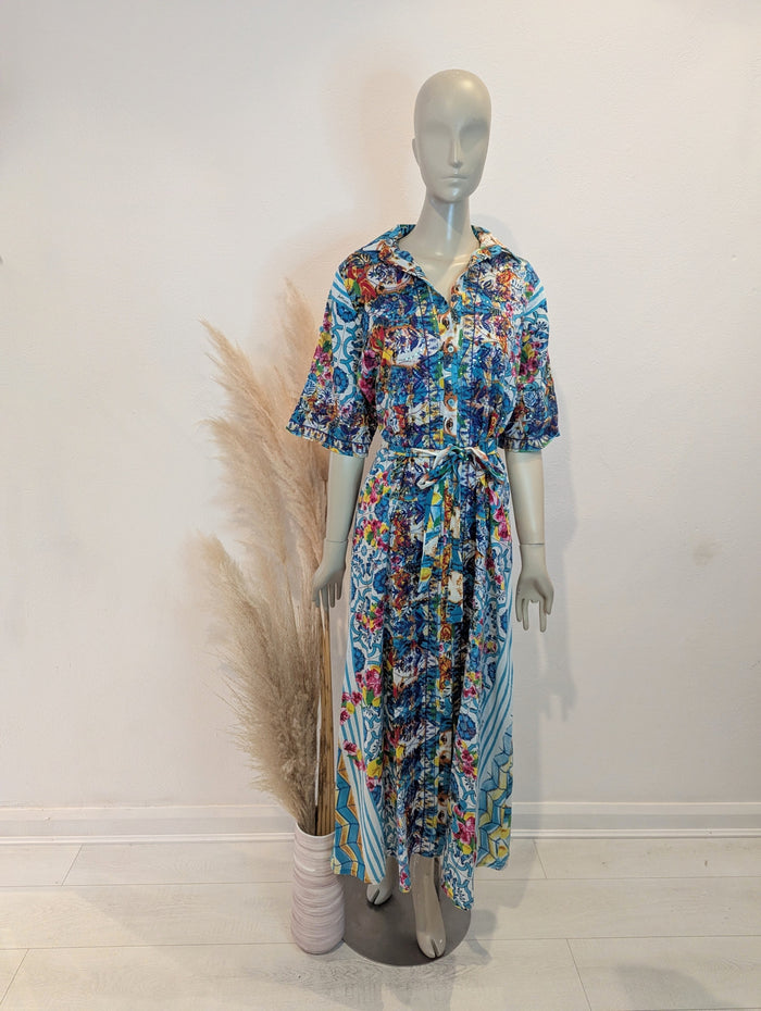 Antica Sartoria Blue Multi print Dress L