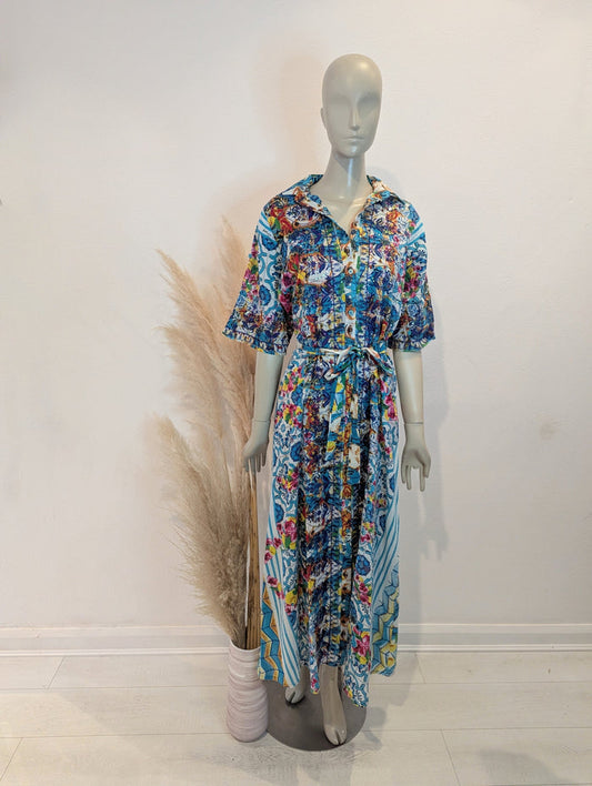 Antica Sartoria Blue Multi print Dress L