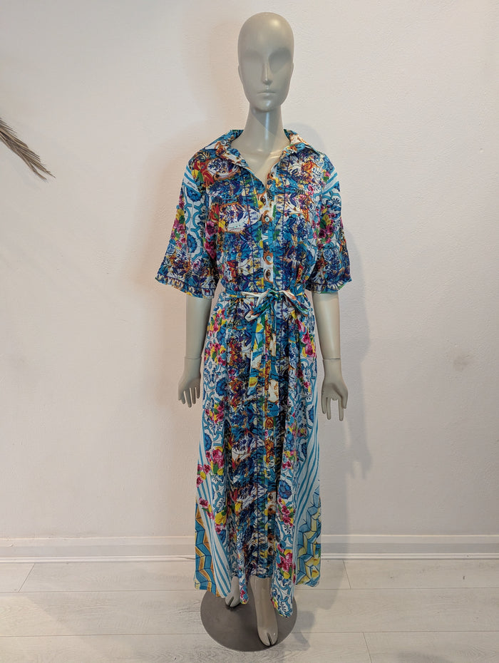 Antica Sartoria Blue Multi print Dress L