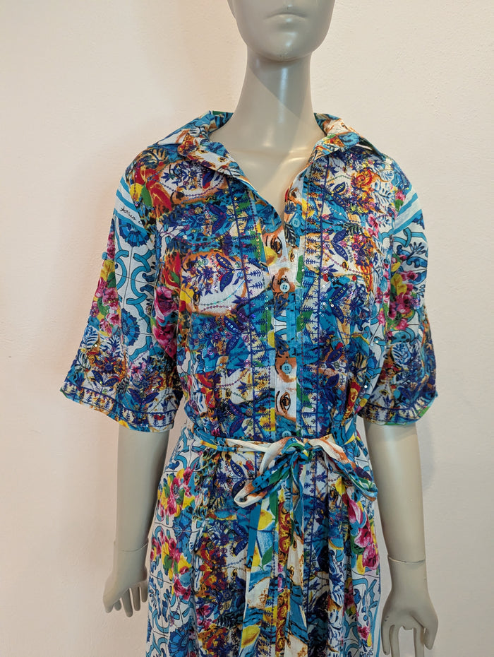 Antica Sartoria Blue Multi print Dress L