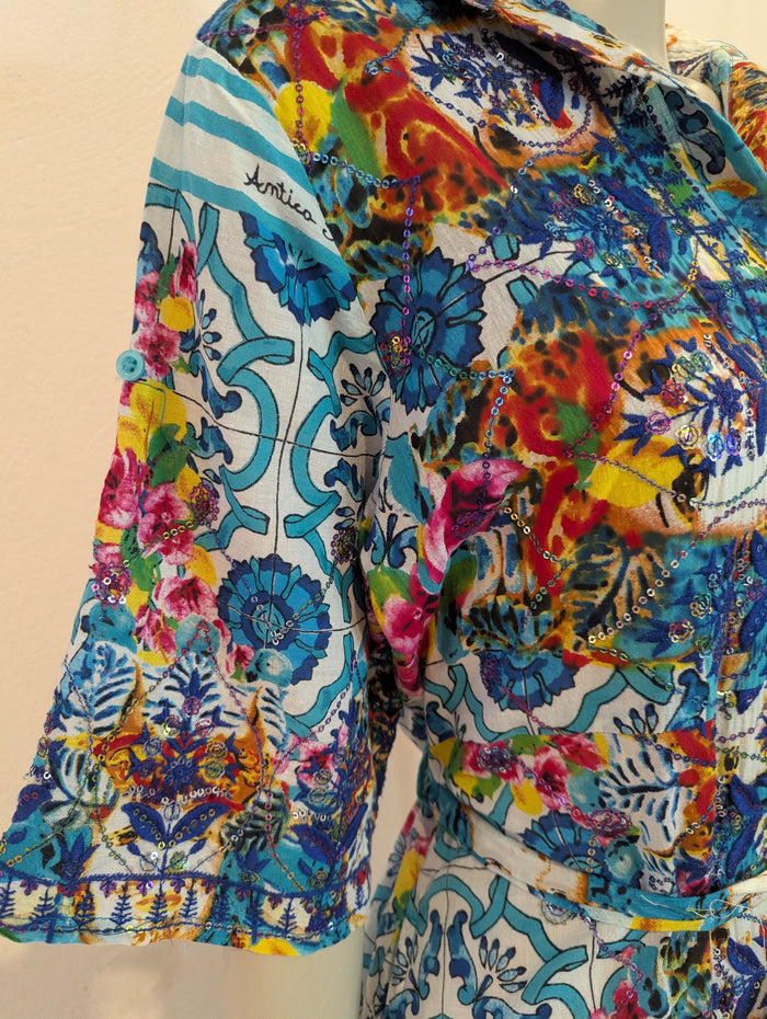 Antica Sartoria Blue Multi print Dress L
