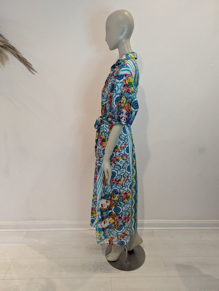 Antica Sartoria Blue Multi print Dress L