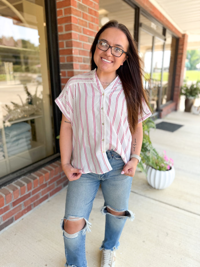 Are You Ready Red Pin Stripe Top