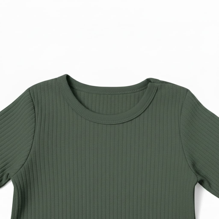 Army Green Ribbed Fabric Jumpsuit for Boys
