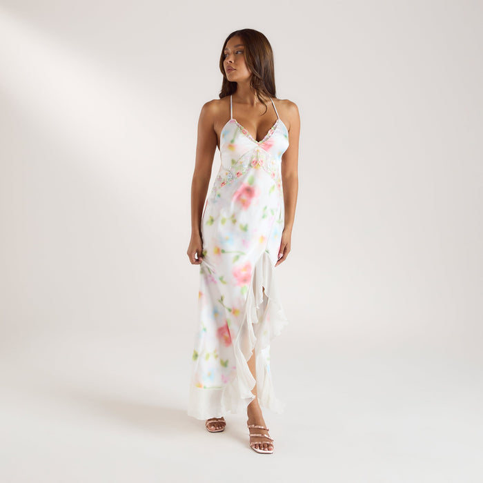 Aurora Printed Satin Maxi Dress - Floral Print