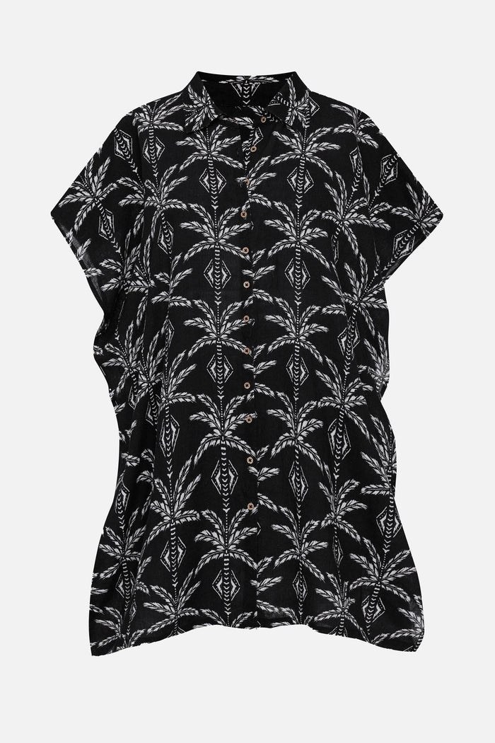 Black and white palm leaf printed swim cover up shirt