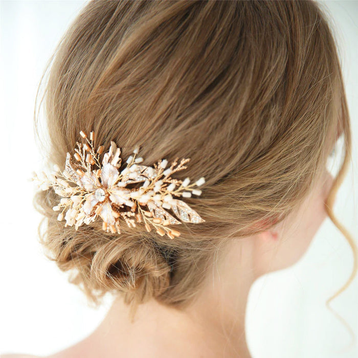 Beautiful Gold & Bronze Floral Headpiece Comb - The Wedding Garter